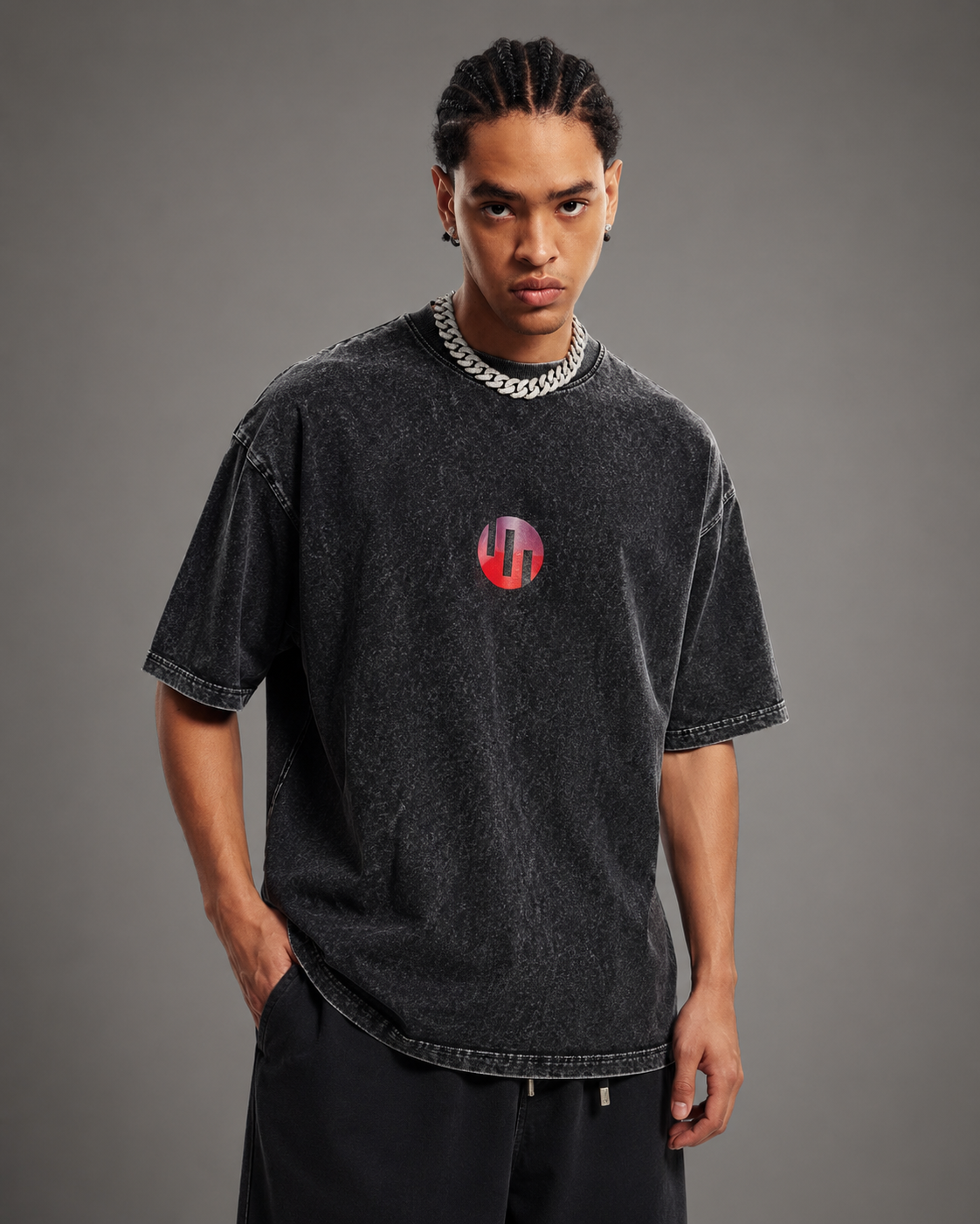 Thragg Invincible Acid Wash Oversized Graphic T-Shirt