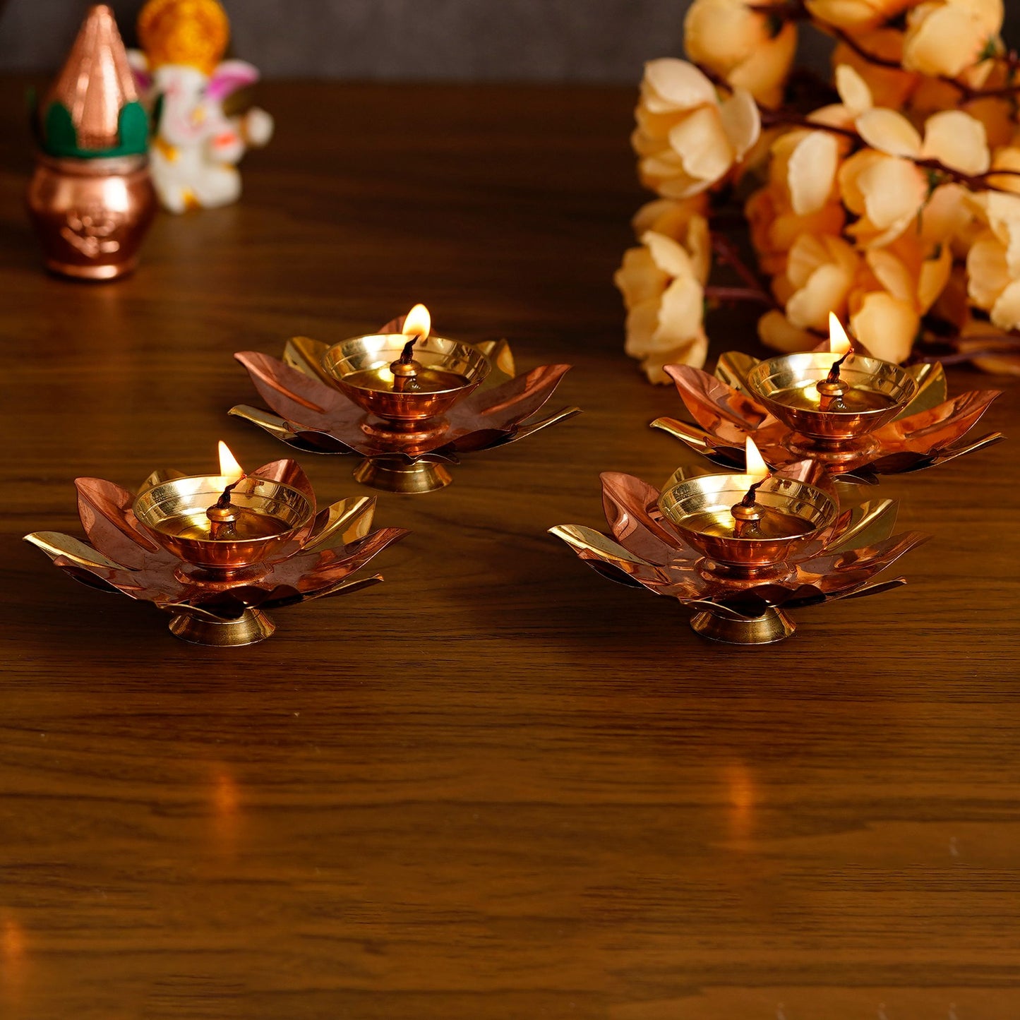 Floral Shape Metal Diya(Set of 4 )